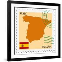 Stamp with Map and Flag of Spain-Perysty-Framed Art Print