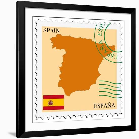 Stamp with Map and Flag of Spain-Perysty-Framed Art Print