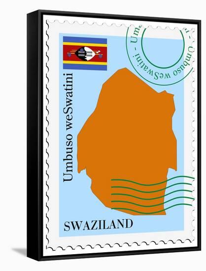 Stamp with Map and Flag of Swaziland-Perysty-Framed Stretched Canvas