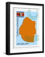 Stamp with Map and Flag of Swaziland-Perysty-Framed Art Print