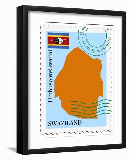 Stamp with Map and Flag of Swaziland-Perysty-Framed Art Print