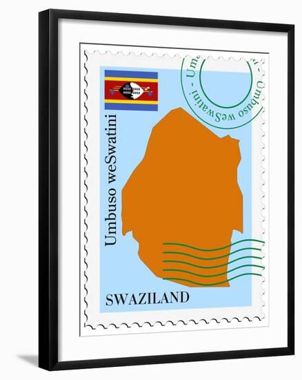 Stamp with Map and Flag of Swaziland-Perysty-Framed Art Print