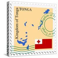 Stamp with Map and Flag of Tonga-Perysty-Stretched Canvas