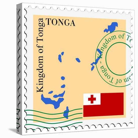Stamp with Map and Flag of Tonga-Perysty-Stretched Canvas