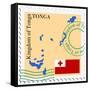 Stamp with Map and Flag of Tonga-Perysty-Framed Stretched Canvas