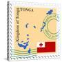 Stamp with Map and Flag of Tonga-Perysty-Stretched Canvas