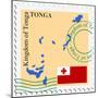 Stamp with Map and Flag of Tonga-Perysty-Mounted Premium Giclee Print