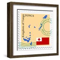 Stamp with Map and Flag of Tonga-Perysty-Framed Art Print