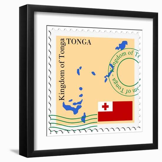 Stamp with Map and Flag of Tonga-Perysty-Framed Art Print