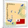 Stamp with Map and Flag of Tonga-Perysty-Mounted Art Print