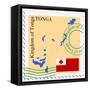 Stamp with Map and Flag of Tonga-Perysty-Framed Stretched Canvas