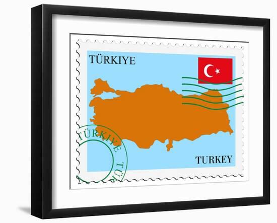 Stamp with Map and Flag of Turkey-Perysty-Framed Art Print