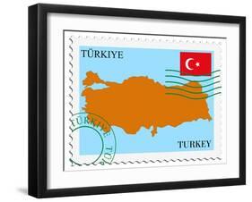 Stamp with Map and Flag of Turkey-Perysty-Framed Art Print