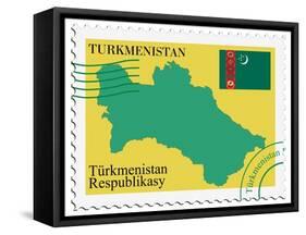 Stamp with Map and Flag of Turkmenistan-Perysty-Framed Stretched Canvas