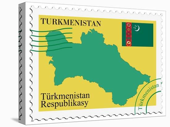 Stamp with Map and Flag of Turkmenistan-Perysty-Stretched Canvas