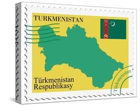 Stamp with Map and Flag of Turkmenistan-Perysty-Stretched Canvas