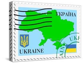 Stamp with Map and Flag of Ukraine-Perysty-Stretched Canvas