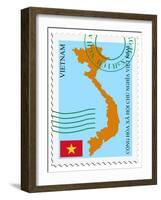 Stamp with Map and Flag of Vietnam-Perysty-Framed Art Print