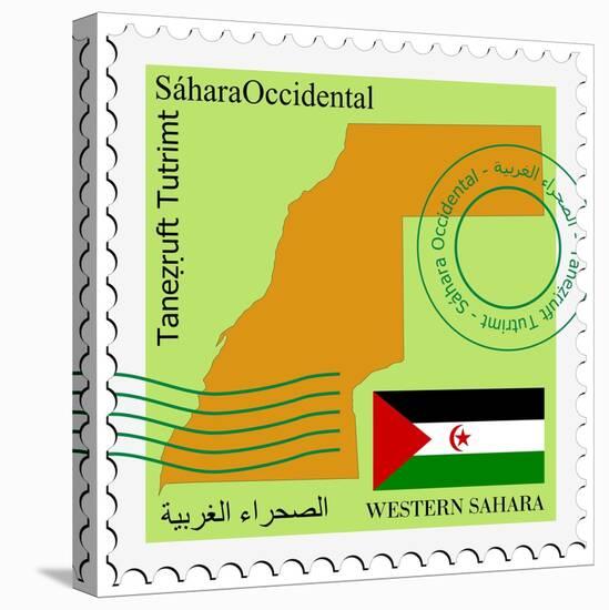 Stamp with Map and Flag of Western Sahara-Perysty-Stretched Canvas