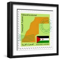 Stamp with Map and Flag of Western Sahara-Perysty-Framed Art Print