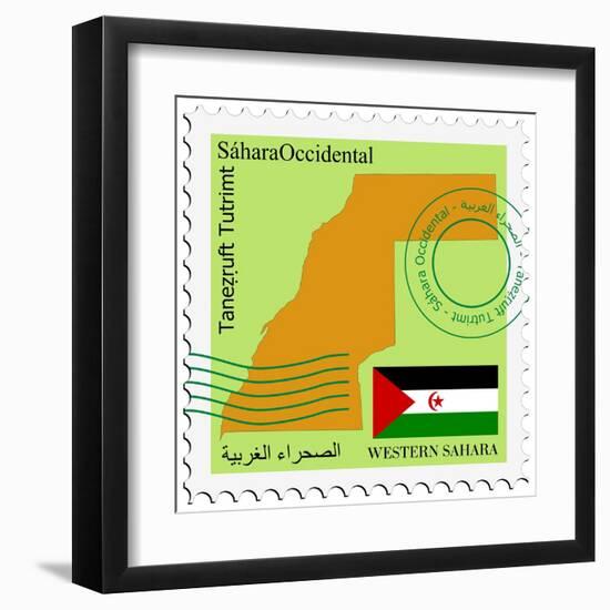 Stamp with Map and Flag of Western Sahara-Perysty-Framed Art Print