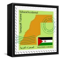 Stamp with Map and Flag of Western Sahara-Perysty-Framed Stretched Canvas