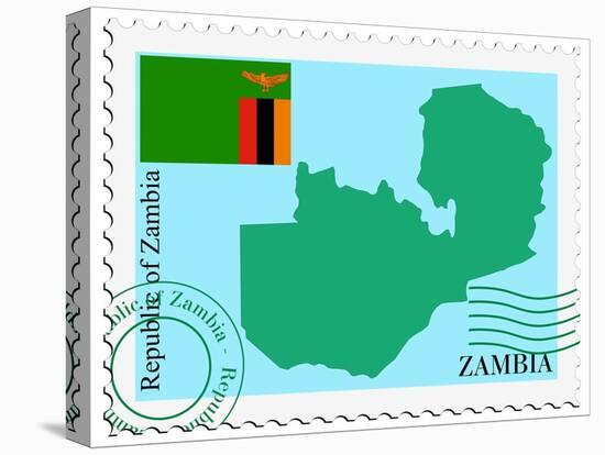 Stamp with Map and Flag of Zambia-Perysty-Stretched Canvas