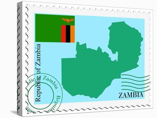 Stamp with Map and Flag of Zambia-Perysty-Stretched Canvas