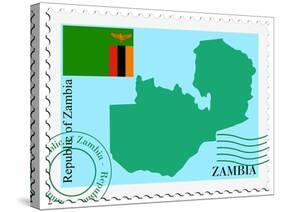 Stamp with Map and Flag of Zambia-Perysty-Stretched Canvas