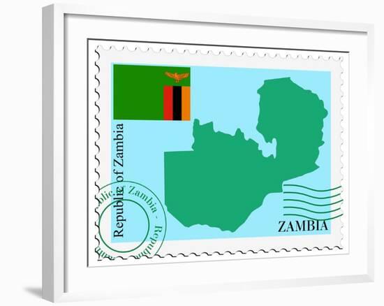 Stamp with Map and Flag of Zambia-Perysty-Framed Art Print