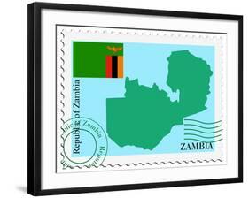 Stamp with Map and Flag of Zambia-Perysty-Framed Art Print
