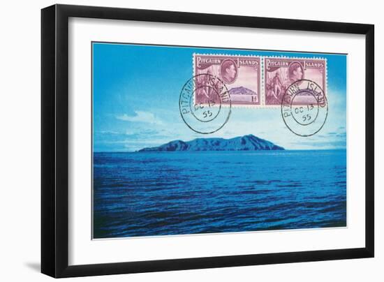 Stamps and View of Pitcairn Island-null-Framed Art Print