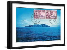 Stamps and View of Pitcairn Island-null-Framed Art Print