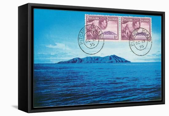 Stamps and View of Pitcairn Island-null-Framed Stretched Canvas