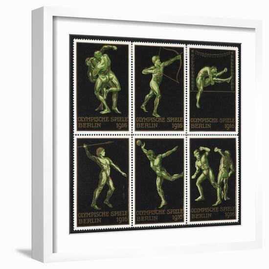 Stamps Marking Germany 1916 Berlin Olympic Games, With Various Events Represented-null-Framed Giclee Print