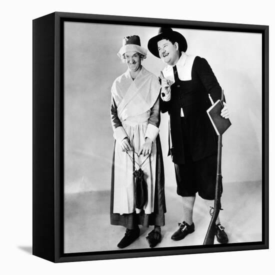 Stan Laurel and Oliver Hardy in a Thanksgiving-Themed Mgm Publicity Shot, Early 1930S-null-Framed Stretched Canvas