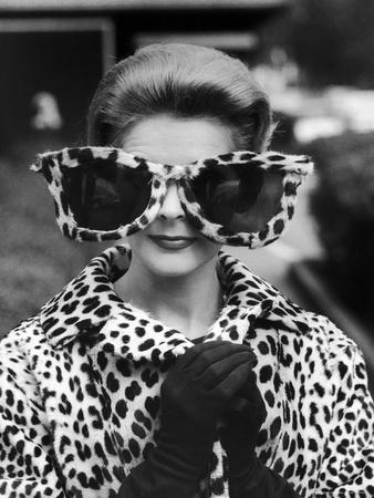 Model June Pickney Sporting Leopard Fur Coat and Huge Leopard Fur Rimmed Sunglasses