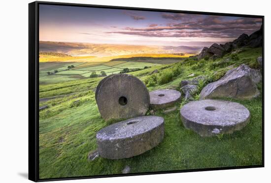 Stanage Edge Millstones at Sunrise, Peak District National Park, Derbyshire-Andrew Sproule-Framed Stretched Canvas