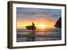 Stand up paddle boarder man admiring midnight sun walking back to the beach-Roberto Moiola-Framed Photographic Print