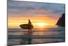 Stand up paddle boarder man admiring midnight sun walking back to the beach-Roberto Moiola-Mounted Photographic Print