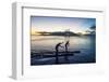 Stand up paddlers working out at sunset with Moorea in the background, Papeete, Tahiti, Society Isl-Michael Runkel-Framed Photographic Print