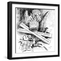 Standard Oil Monopoly Dragon Crushing Democratic Civil Service Reform, Cartoon, 1880s-null-Framed Giclee Print