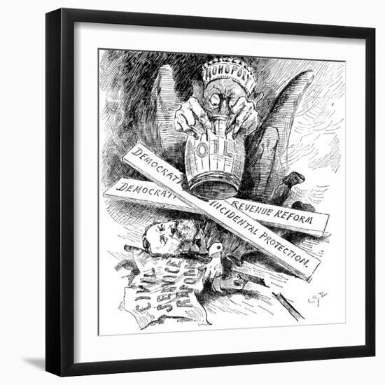 Standard Oil Monopoly Dragon Crushing Democratic Civil Service Reform, Cartoon, 1880s-null-Framed Giclee Print