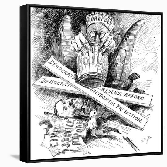 Standard Oil Monopoly Dragon Crushing Democratic Civil Service Reform, Cartoon, 1880s-null-Framed Stretched Canvas