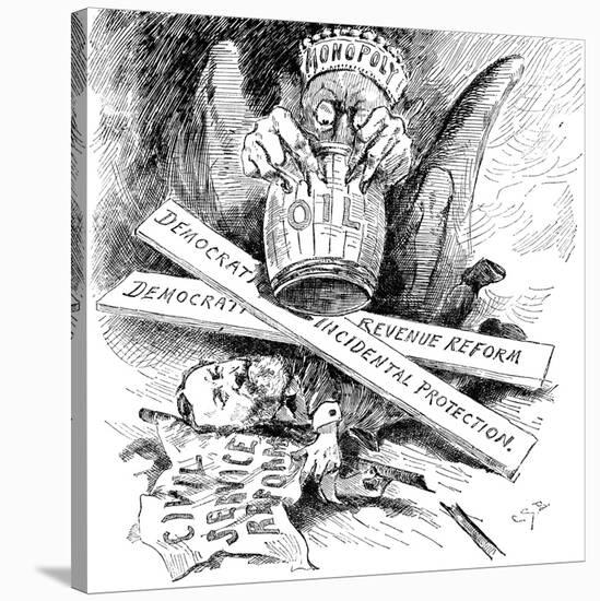 Standard Oil Monopoly Dragon Crushing Democratic Civil Service Reform, Cartoon, 1880s-null-Stretched Canvas