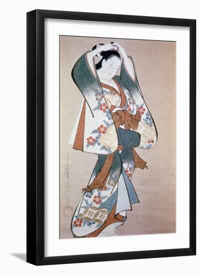 Standing Beauty Arranging Her Hair, C1714-Ando Kaigetsudo-Framed Giclee Print