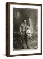 Standing Bicyclist with Little Girl on Handlebars-null-Framed Art Print
