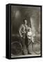 Standing Bicyclist with Little Girl on Handlebars-null-Framed Stretched Canvas