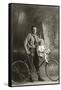 Standing Bicyclist with Little Girl on Handlebars-null-Framed Stretched Canvas