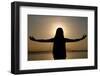Standing by the sea at sunset doing yoga pose and meditation. Kep. Cambodia-null-Framed Photographic Print